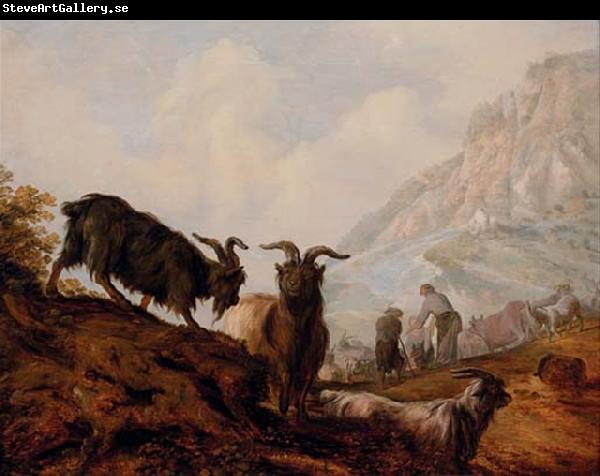 Jacobus Mancadan Peasants and goats in a mountainous landscape